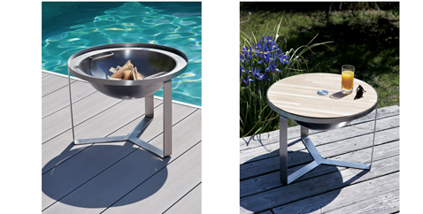 Brasero inox rond avec couvercle bois pour se transformer en table basse Près de la piscine ! Diam 60 cm H.44 cm Happinox