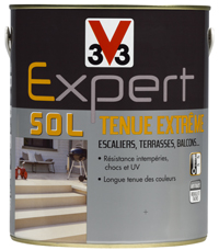 Peinture sol Expert tenue extrême de V33  pour sol garage, terrasse et pour peindre un escalier en béton vendue en exclusivité dans les magasins Castorama
