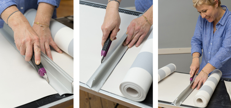 Découpez le papier peint aux dimensions du soubassement à l'aide d'un cutter