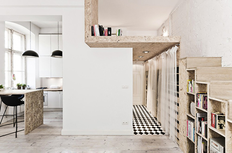 plan en coupe de la chambre en mezzanine construite pour optimiser espace dans studio