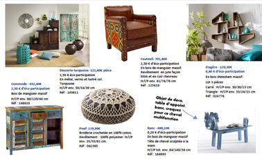 Fauteuil clubn pouf en broderie, armoires bois turquoise, les nouveautés chez Helline pour la rentrée