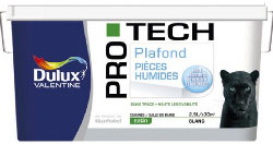 Une peinture plafond spécialement conçue pour les pièces humides (salle de bain, buanderie...) garantie plafond sans trace et lessivable. Monocouche base blanche à teinter avec colorants universels. Protech Dulux valentine