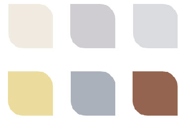 Nuancier couleurs peinture à associer pour une ambiance chambre zen Les tons naturels avec la peinture créent une ambiance zen et reposante dans la chambre. Ajouter des touches de couleurs soutenues comme le chocolat, l'ocre, le jaune moyen avec le linge de lit, la décoration murale, un tapis pour une atmosphère encore plus intime. De gauche à droite : Poudre D'ivoire, Poudre De Riz, Sorbet Citron, Gris Charme, chocolat peinture dulux Valentine.
