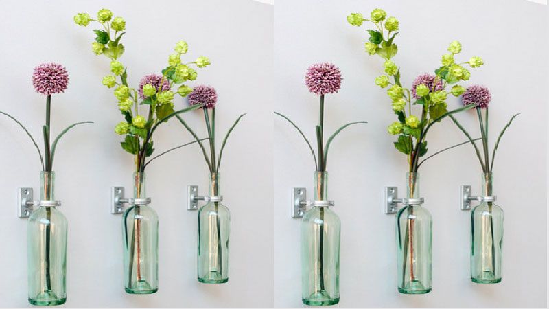 Diy déco récup pour transformer des bouteilles de vin en vase à fixer en déco murale pour ses bouquets de fleurs fraiches ou pour cultiver de petites plantes d'intérieur