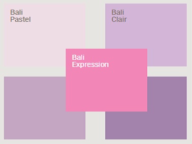 Nuancier de couleurs Dulux Valentine, Parme et autres nuances de rose et de violet, Collection Bali