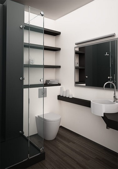 Une petite salle de bain design noir et blanc moderne Créer une petite salle de bain design c'est possible ! Une déco minimaliste et une organisation précise, de quoi apporter de la modernité. O-Kera by Okite