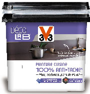 La peinture cuisine Déco Lab V33 est disponible en pot de 750 ml et 2l en 10 coloris satin et une finition Inox chez Leroy Merlin
