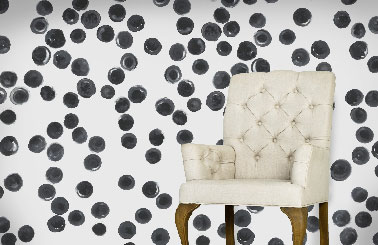 papier peint design Scenolia motif rond noir à l'aquarelle sur blanc 