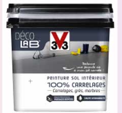 Peinture Sol 100% carrelage V33 10 teintes disponibles en aspect Satin / Métallisé, Séchage entre couches : 6H
Séchage complet : 24H, 1L/10m², Prix : 39.90 € le pot de 750ML existe en 2L .