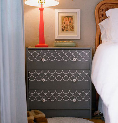 Une astuce simple et déco pour relooker sa chambre : Repeindre une commode Ikea avec une peinture noire et des décorations au stylo peinture blanc..