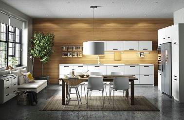 Une cuisine Ikea pensée comme une pièce à vivre ouverte La convivialité s'invite autour de la table dans cette cuisine Ikea. Totalement ouverte, cette cuisine chaleureuse joue la transparence absolue sans limite.