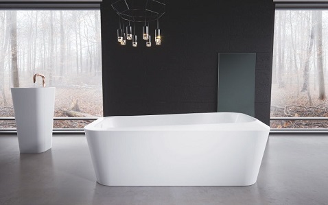 Hyper contemporaine, cette baignoire îlot rectangulaire à des angles arrondis pour un style très chic et tendance.