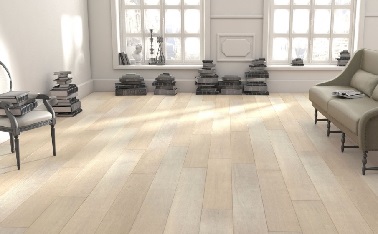 Effet naturel dans la déco avec ce parquet en chêne clair blanchi. Il installe dans le salon une ambiance raffinée. Un parquet flottant épuré en bois naturel. 