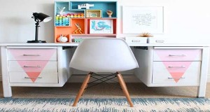 DIY Déco en 4 étapes pour repeindre votre bureau de style industriel en changeant son look avec une peinture fer couleurs pastel