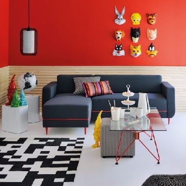Une petite méridienne pour un canapé d'angle pas cher tendance dans un studio contemporain et confort.