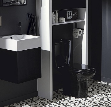 Un WC noir à l'ambiance déco très masculine Ces WC en noir et blanc jouent à fond la carte du contraste. Le sol en PVC à motifs, les étagères contre le mur, le lave-mains, tout rappelle l'association noir et blanc.