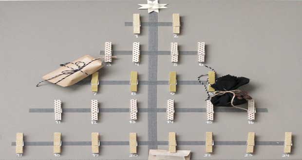 Dans l’esprit déco Noël à fabriquer maison, Déco Cool a déniché un DIY Déco de calendrier de l’Avent en plein dans la tendance à réaliser facilement avec des pinces en bois et du masking tape