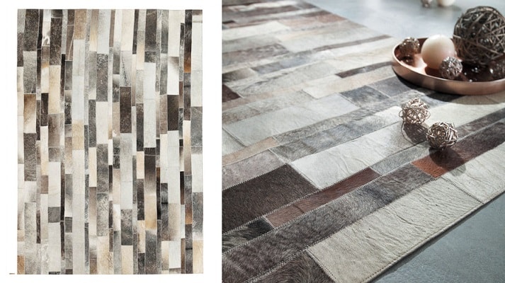 Un tapis en cuir comme des pièces assemblées indépendamment les unes aux autres.