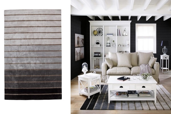 Un tapis à rayures pour décorer un salon ou une chambre moderne.