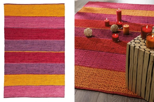 Un tapis à larges bandes colorées pour donner du peps à la déco par Maisons du Monde.