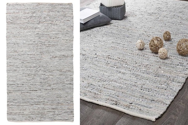 Du cuir et une couleur gris et voilà un tapis original et déco.