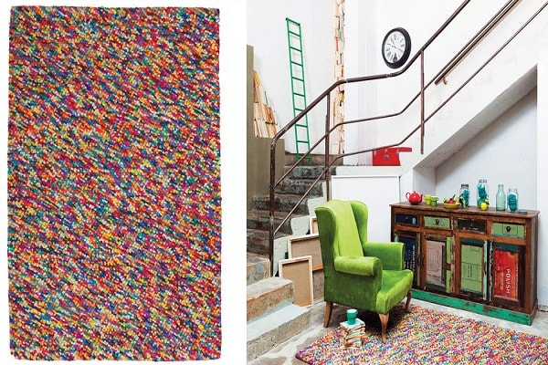 Toutes les couleurs de l'arc en ciel sont réunies sur ce tapis Maisons du Monde multicolore.