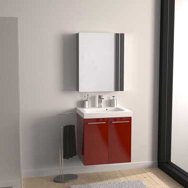 Joli petit meuble de rangement sous vasque rouge idéal pour moduler et optimisez l'espace de votre salle de bain. Nombreuses combinaison. Leroy Merlin