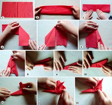 Créez ce pliage de serviette en suivant les différentes étapes de ce DIY. Munissez vous avant de plusieurs serviettes de table en papier aux couleurs de Noël