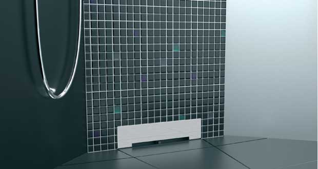 La douche italienne a un nouveau concept de receveur. dernier né de sa gamme de receveurs de douche Lazer, l’écoulement se fait directement dans le doublage du mur de la douche.