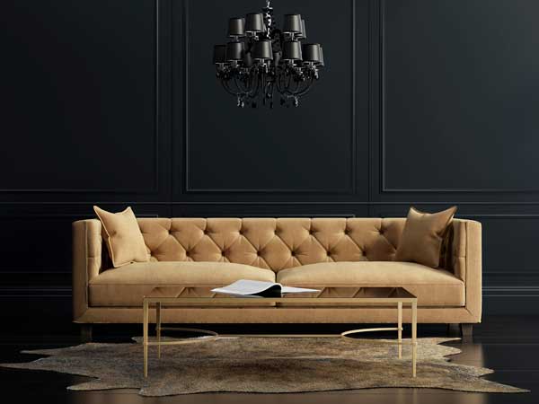 Une peinture noir 1825 habille les murs du salon à la déco cocooning. Une nuance chic et profonde parfaite pour donner une allure cosy dans une grande pièce