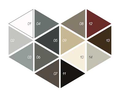 Nuancier de couleur peinture carrelage sol et parquet gamme Déco Lab V33. 10 couleurs sobres et chics et 4 teintes métallisées pour créer un déco perso