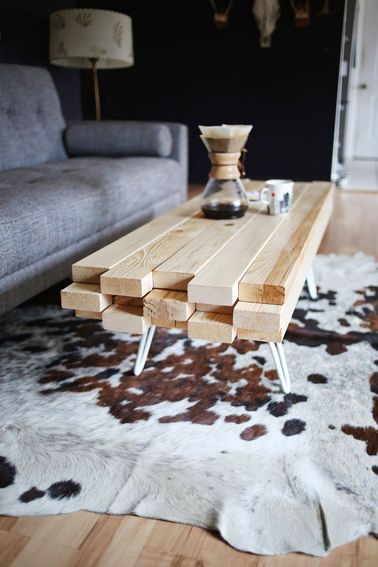 Comment fabriquer une-table basse en bois soi-même Cette table basse design s’intègre aussi bien dans un intérieur contemporain que vintage. Choisissez des pieds au look qui vous correspond et une finition naturelle ou sophistiquée.