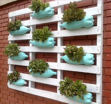 Faire un jardin suspendu palette avec des bouteilles de récup Un jardin suspendu 100% récup ! Avec une palette et des bouteilles de récup, embellissez la déco du jardin et mettez de la couleurs et des fleurs sur le mur !