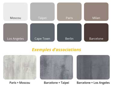 Nuancier de la peinture effet béton décliné en 9 nuances de gris, taupe, brun et blanc pour une déco industrielle sur murs et sols. Peinture Loft Original de ID