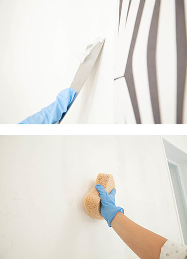 Après avoir décollé le papier peint, avec une spatule et une éponge humide, nettoyez l'ensemble des murs 