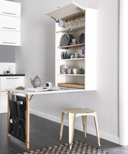 Meuble mural de rangement dépliable en table