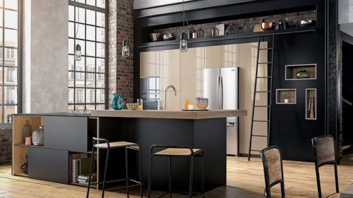 Cuisine noire et laquée beige