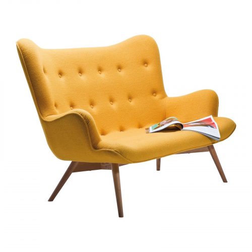 Canapé vintage en tissu jaune 2 places