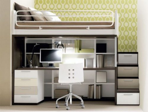 bureau d'ado fonctionnel avec lit en hauteur