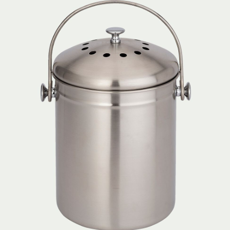 Poubelle à compost en acier - gris 4,5L-CHARRA
